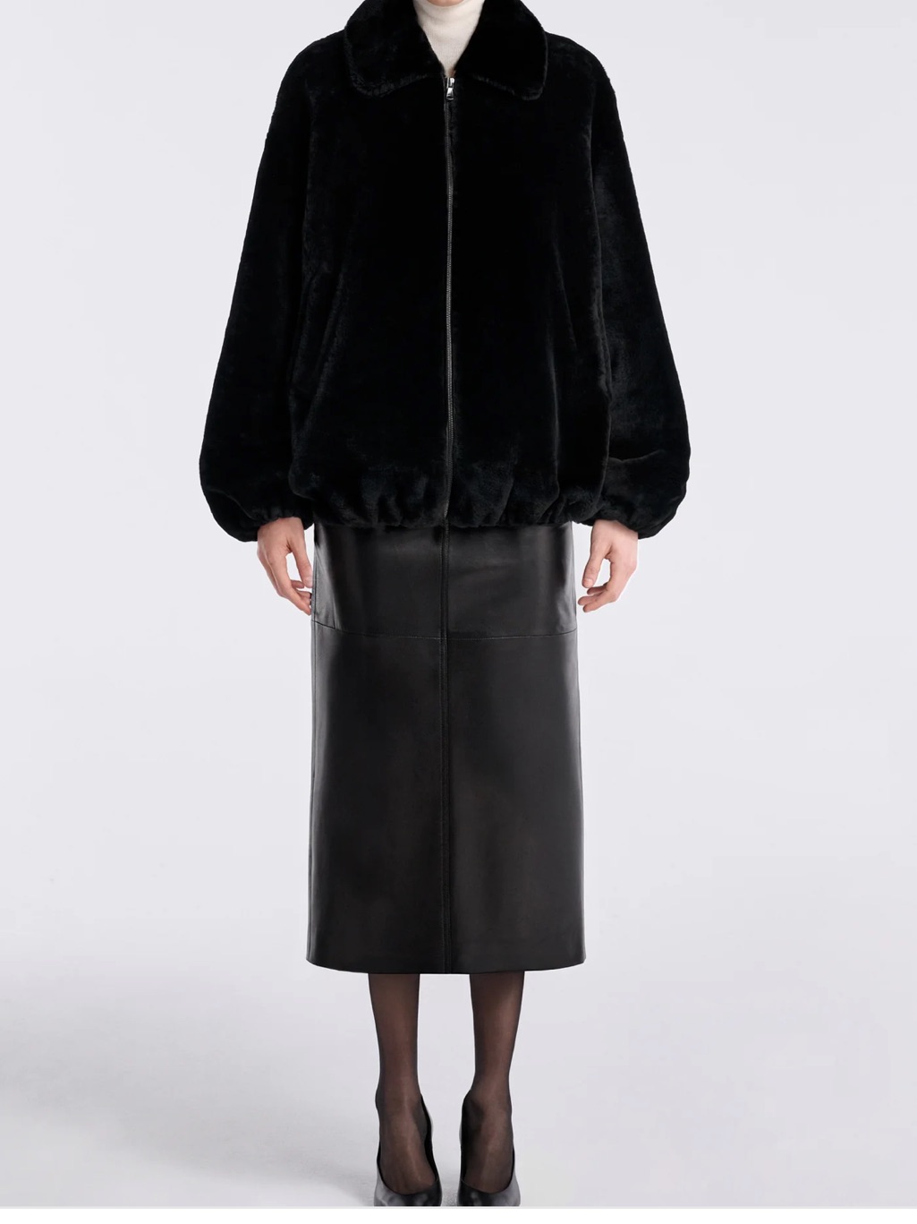 Black Faux-Fur Zip Bomber Jacket - Women